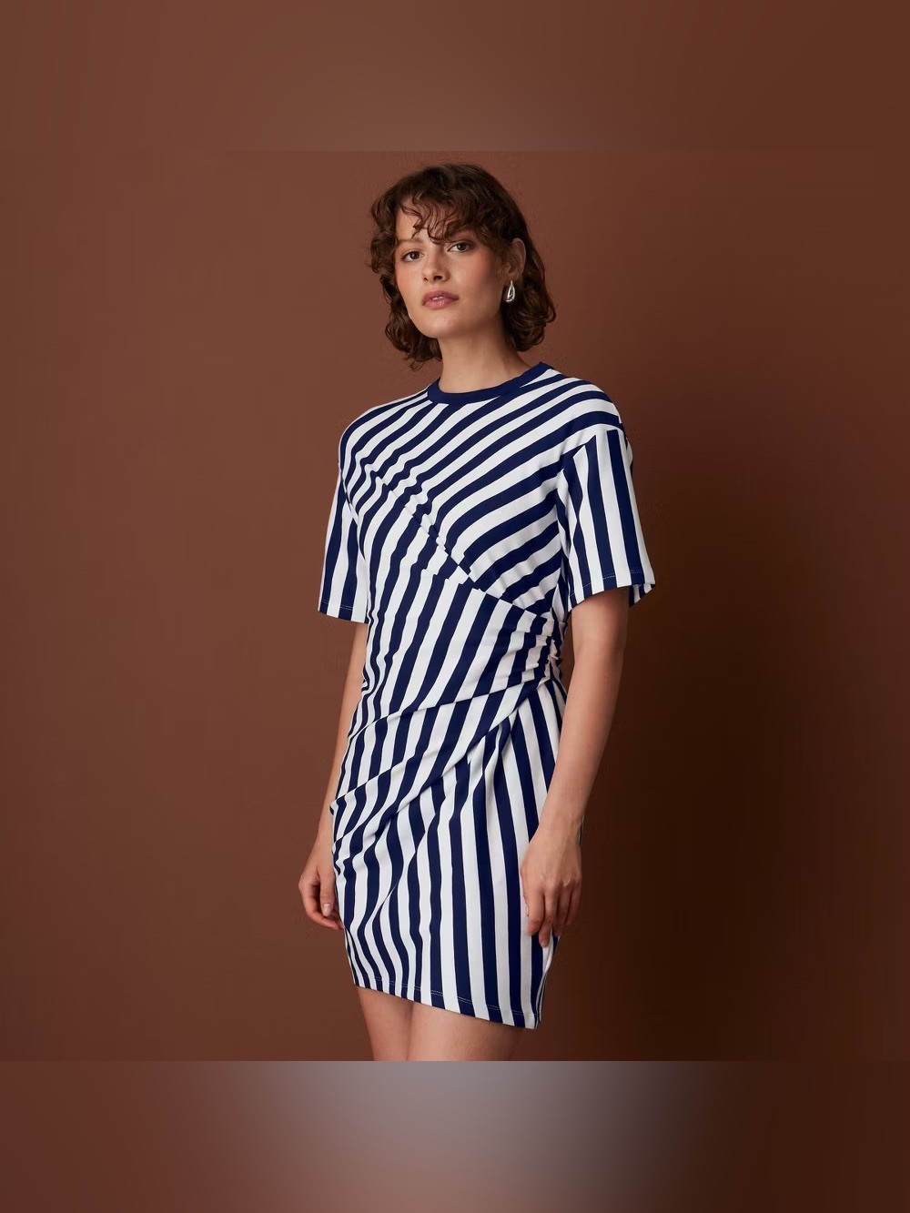Rosie Assoulin women’s short sleeve striped jersey wrap mini dress XL navy blue